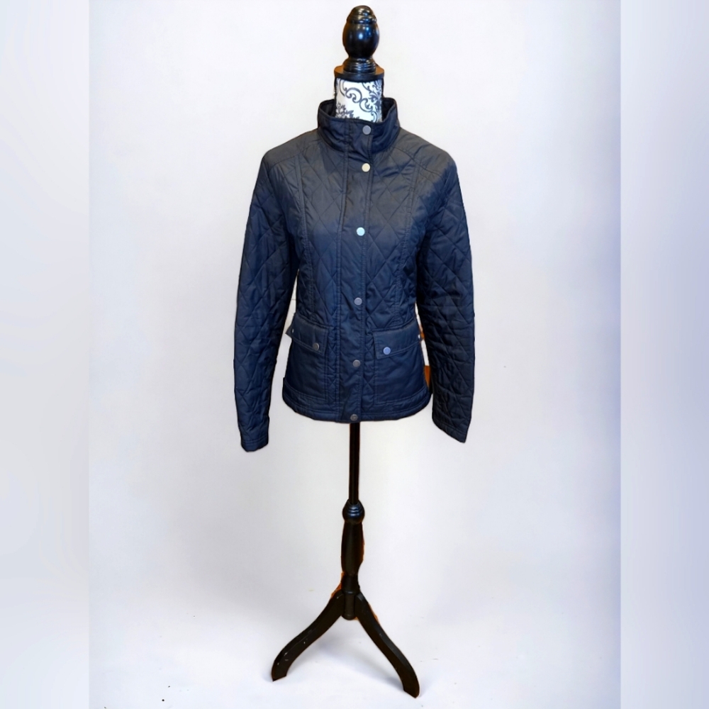 A New Day Quilted Full Zip + Snap Up  Jacket Snap Closure Pockets SZ L In Blk